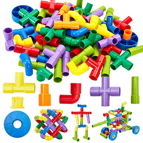 Onshine 72 Piezas Tubo Construcción Bloques Ensamblar Coche de Juguetes Bricolaje Rompecabezas Educativo Juego para Niños 3 Años