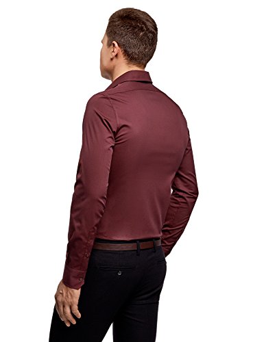 oodji Ultra Hombre Camisa Básica Extra Slim de Manga Larga, Rojo, 40