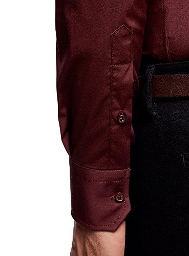 oodji Ultra Hombre Camisa Básica Extra Slim de Manga Larga, Rojo, 40