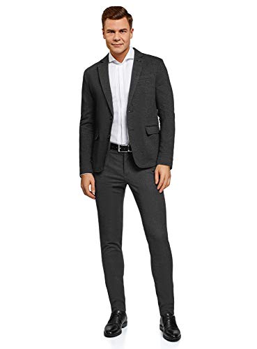 oodji Ultra Hombre Pantalones Ajustados con Pinzas, Gris, 40