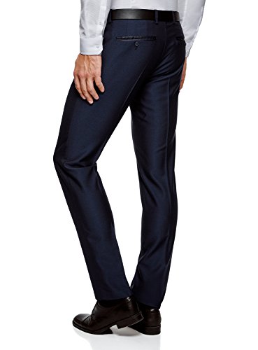 oodji Ultra Hombre Pantalones Slim con Acabado de Raso, Azul, 42