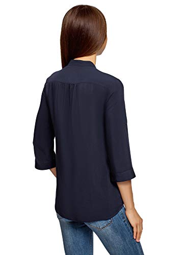 oodji Ultra Mujer Blusa de Viscosa con Bolsillos en el Pecho, Azul, ES 36 / XS