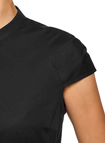 oodji Ultra Mujer Camisa con Cuello Mao de Manga Corta Raglán, Negro, ES 34 / XXS