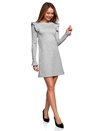 oodji Ultra Mujer Vestido con Volantes y Puños Acampanados, Gris, ES 44 / XL