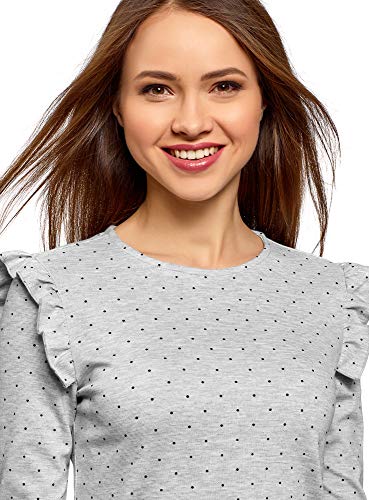 oodji Ultra Mujer Vestido con Volantes y Puños Acampanados, Gris, ES 44 / XL