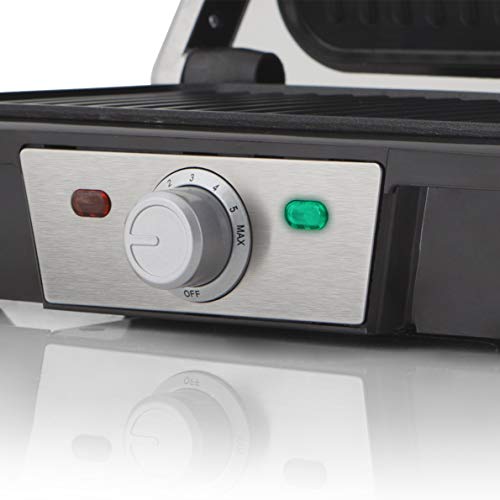 Orbegozo GR 3800 - Grill- parrilla eléctrica con placas abatibles 180°, superficie antiadherente, tapa basculante adaptable al grosor, 1500 W de potencia