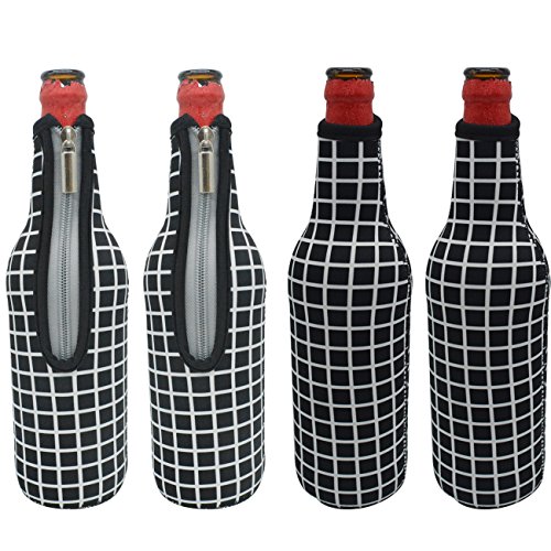 Orchidtent - Enfriador de botellas de cerveza con cremallera, 4 unidades de funda de neopreno aislado para botella de cerveza con funda de transporte para mantener tu bebida en casa (negro y niña)