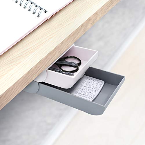 Organizador para cajón debajo del escritorio, 2 cajones para colgar en el escritorio, ocultos debajo de la mesa y organizadores para bolígrafos, lápices, teléfonos, clips, etc.