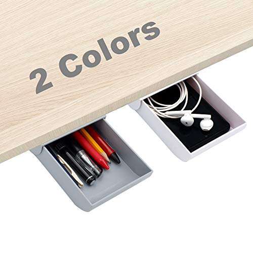 Organizador para cajón debajo del escritorio, 2 cajones para colgar en el escritorio, ocultos debajo de la mesa y organizadores para bolígrafos, lápices, teléfonos, clips, etc.