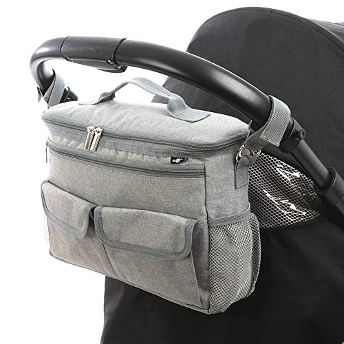 Organizador para coches de paseo con dos ganchos para cochecitos de BTR. Diseño universal. Gris