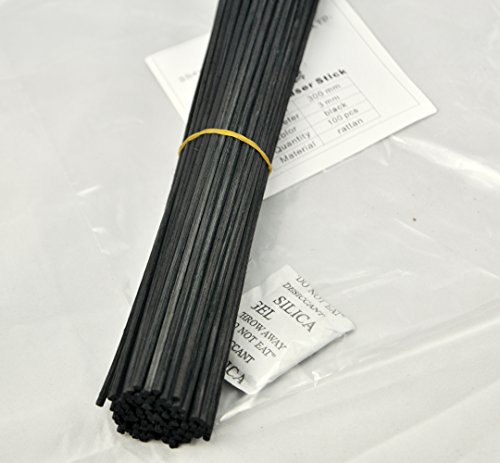 Ougual 100 Piezas Caña de ratán propagación difusor de Varillas de Repuesto Palos para Aroma y Fragancia (30cm x 3mm, Negro)