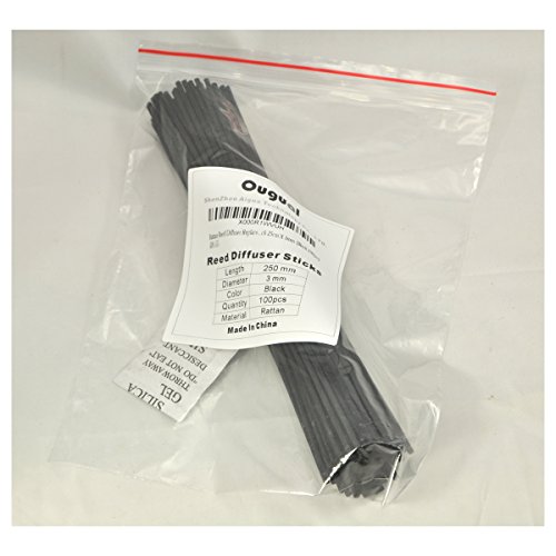 Ougual 100 Piezas Caña de ratán propagación difusor de Varillas de Repuesto Palos para Aroma y Fragancia (30cm x 3mm, Negro)