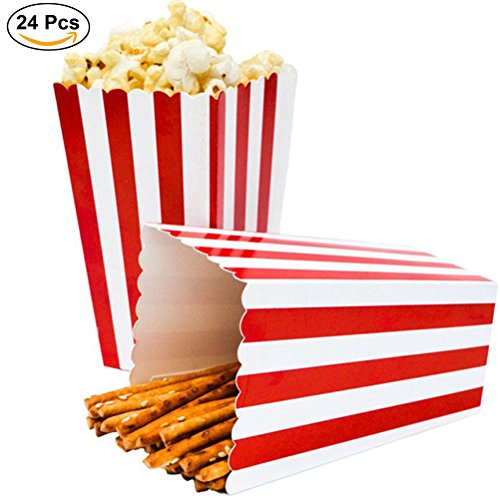 Ouinne Cajas de Palomitas, 24PCS Popcorn Boxes Maíz Envases del Sostenedor Cajas de Cartón de Bolsas de Papel para el Partido (Rojo)