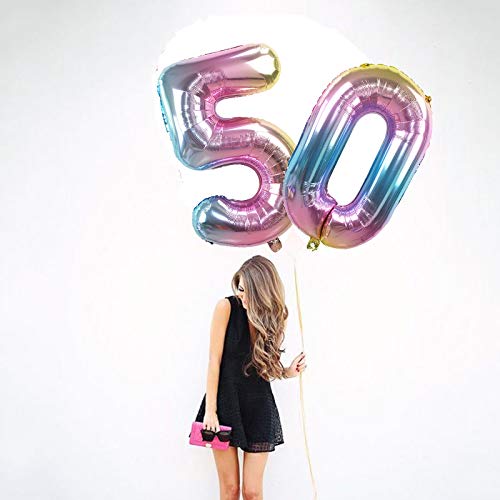 Ouinne Globo 50 Años, 32 Pulgadas Globo del Cumpleaños Número 50 Helio Globos para La Decoración Boda Aniversario (Rainbow)
