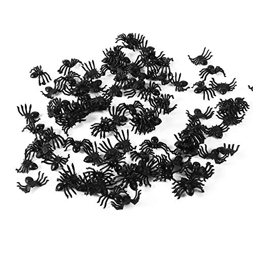 Oumij Araña Falsa, 50 Piezas 2 cm Pequeños Juguetes de Araña de Imitación de Plástico Negro Halloween Broma Divertida Broma Accesorios Realistas para Accesorios de Broma de Halloween