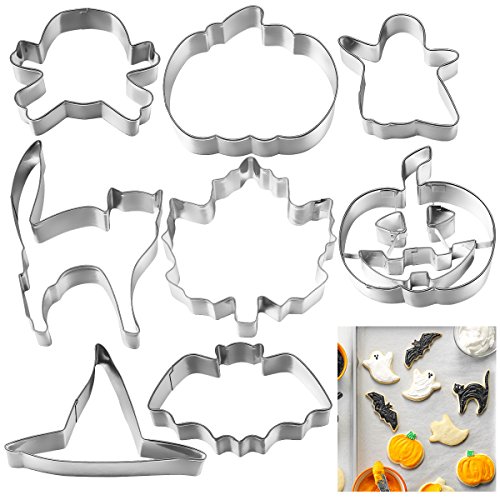 OUNONA - Juego de moldes para Galletas de Halloween de Acero Inoxidable, 8 Piezas, diseño de Calabaza, Calavera, Gato, Gato