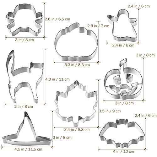 OUNONA - Juego de moldes para Galletas de Halloween de Acero Inoxidable, 8 Piezas, diseño de Calabaza, Calavera, Gato, Gato