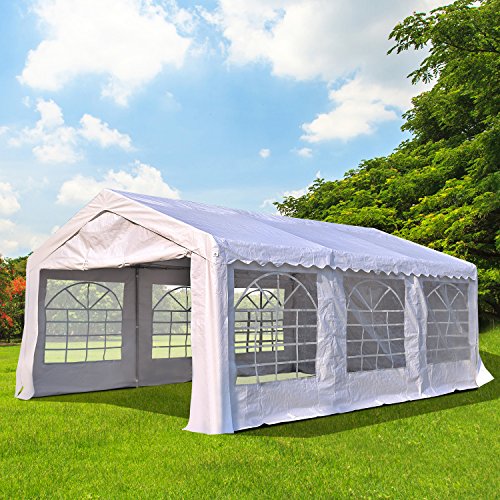 Outsunny Carpa de Jardín Cochera Gazebo 6x4m Pergola Cenador Pabellón 4 Paneles Laterales 6 Ventanas para Fiesta Eventos Bodas Acero PE Blanco