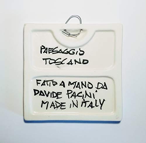 Paisaje toscano-baldosas de cerámica decorada de la mano con el tamaño cm10x10x0,8 cm. Made en Toscana Italia, Torre