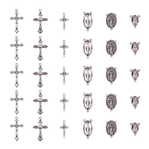 PandaHall Elite 30 Pcs Colgantes de Aleación de Estilo Europeo, Cruz, Plata Antigua, Accesorios para Fabricación de Bisuyería