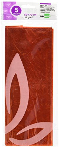 PAPEL CELOFAN LIDERPAPEL 50X70 CM 22G/M2 BOLSA DE 5 HOJAS NARANJA