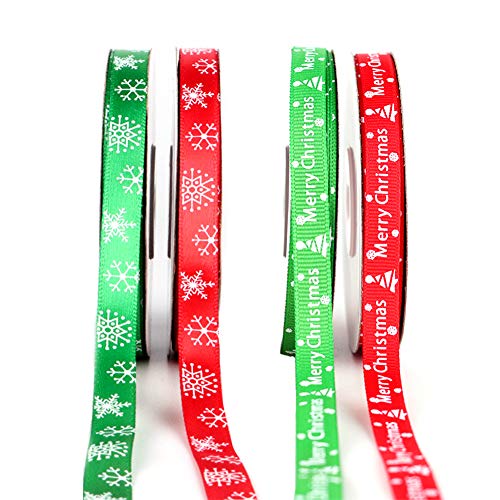 Papel de regalo de cinta navideña,4 rollos 22 metros Feliz Navidad Impreso Regalos Papel de regalo para decoraciones de boda de fiesta, Rojo Verde