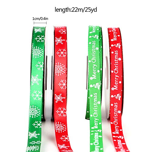 Papel de regalo de cinta navideña,4 rollos 22 metros Feliz Navidad Impreso Regalos Papel de regalo para decoraciones de boda de fiesta, Rojo Verde
