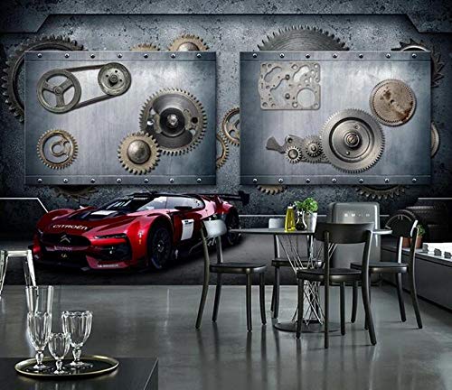 papel tapiz mural 3D estéreo metal maquinaria coche metal mural cafe bar restaurante etiqueta de la pared cartel-430cmx300cm（LxA）