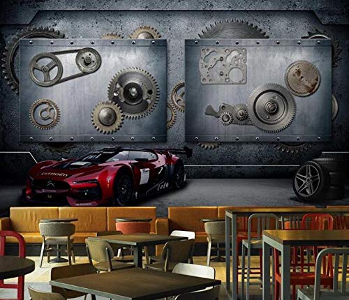 papel tapiz mural 3D estéreo metal maquinaria coche metal mural cafe bar restaurante etiqueta de la pared cartel-430cmx300cm（LxA）