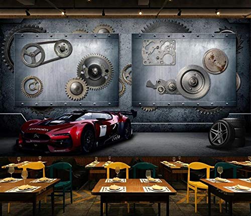 papel tapiz mural 3D estéreo metal maquinaria coche metal mural cafe bar restaurante etiqueta de la pared cartel-430cmx300cm（LxA）