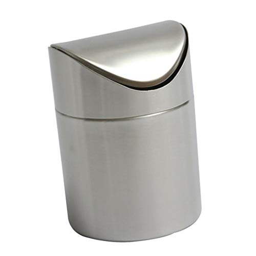 Papelera Escritorio de Acero Inoxidable Papelera Conveniente para Familia Casa Barra Café - Plata