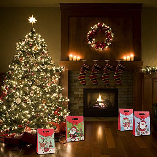 Paquete de 24 bolsas de regalo de Navidad Bolsas de Kraft, bolsas de embalaje reutilizables con manijas Cajas de regalo de dulces Bolsa de papel para Navidad, cumpleaños, banquete de boda
