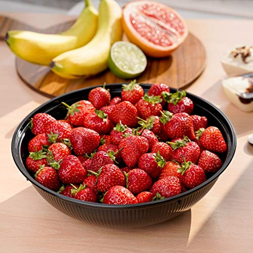 Paquete de 4 cuencos de plástico acanalados de 1360 ml | cuencos de ensalada de plástico ligero acanalado | Juego de cuencos de fiesta – 9 pulgadas (48 oz) – Duradero ~ negro