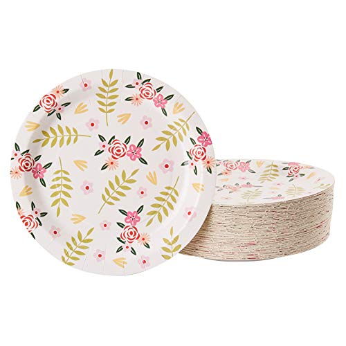 Paquete de 80 platos florales de papel para flores vintage suministros de fiesta (9 pulgadas)