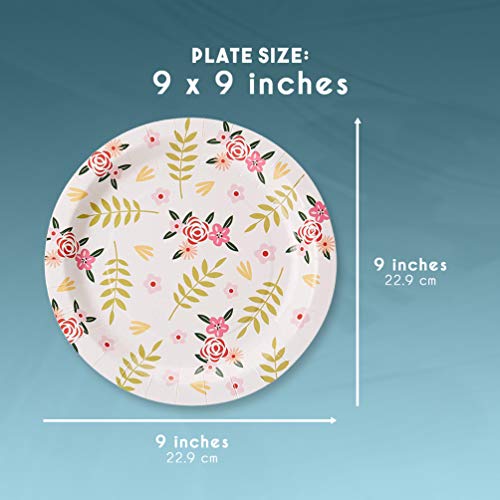 Paquete de 80 platos florales de papel para flores vintage suministros de fiesta (9 pulgadas)