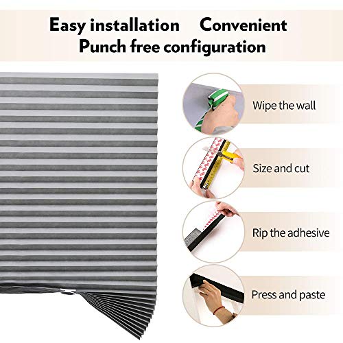Paquete de pantallas de tele plisada para filtrado de luz Sunfree, solución rápida y fácil de instalar, tela, Gris, 90CMx180CM - 3 PACK
