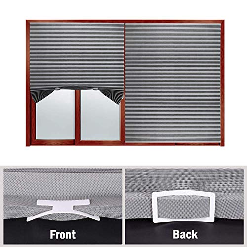 Paquete de pantallas de tele plisada para filtrado de luz Sunfree, solución rápida y fácil de instalar, tela, Gris, 90CMx180CM - 3 PACK