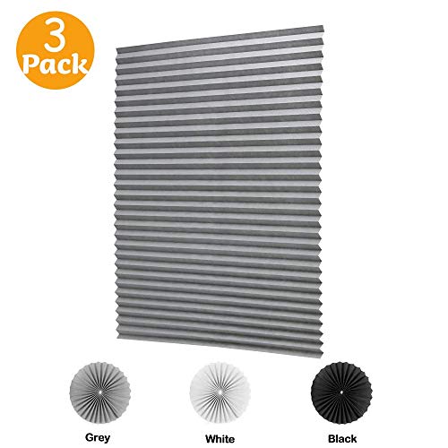 Paquete de pantallas de tele plisada para filtrado de luz Sunfree, solución rápida y fácil de instalar, tela, Gris, 90CMx180CM - 3 PACK