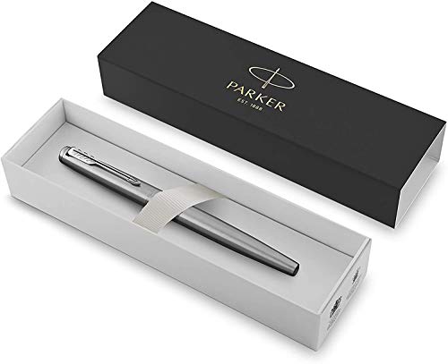 Parker Jotter rotulador roller, acero inoxidable con adorno cromado, punta fina con tinta negra, estuche de regalo