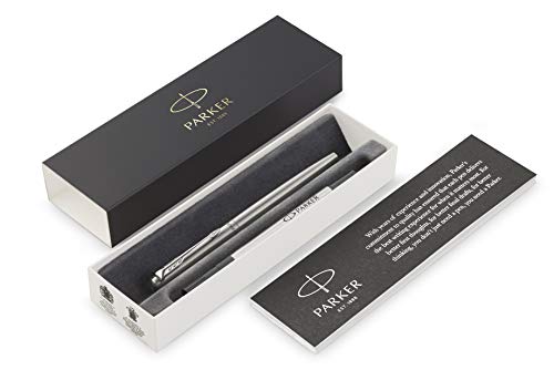 Parker Jotter rotulador roller, acero inoxidable con adorno cromado, punta fina con tinta negra, estuche de regalo