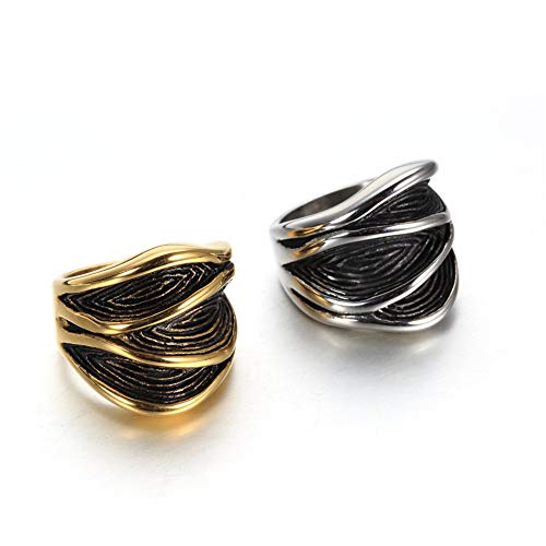 PAURO Retro Hip Hop Ranura Árbol Grano Anillo Hombre Acero Inoxidable Plata Tamaño 19