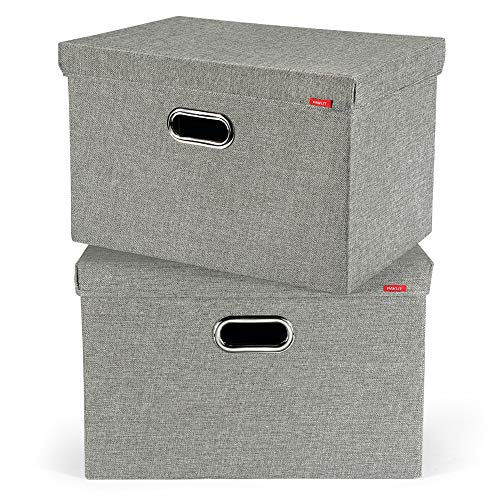 PAVLIT 2 Pcs Cajas de Almacenaje con Tapa, 45x30x30 cm Contenedores de Almacenamiento Plegables para Ropa, Juguetes, Dormitorios y Estanterías, Gris