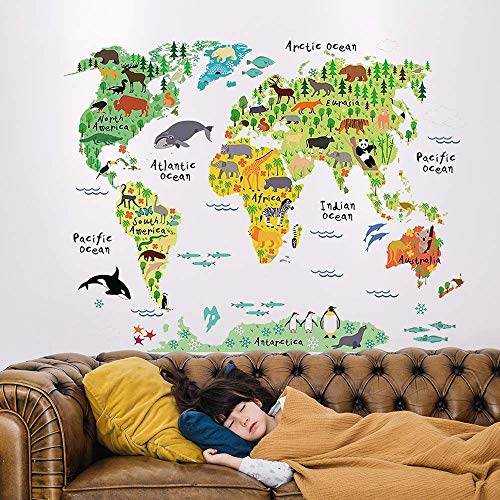 Pegatina de Pared Decoración Habitacion Infantil Mapa Mundi. Vinilo Decorativo Mapa para NIÑOS. Pegatina Decorativa Paises Y CONTINENTES. Tamaño 80x100 cm.