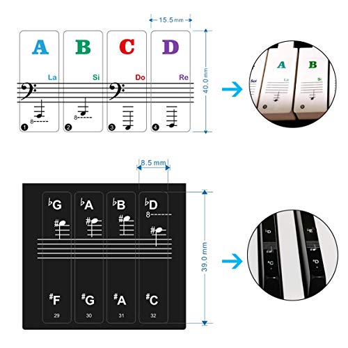 Pegatinas para Pianos o Teclados, Pegatina Notas Etiquetas de Teclas del Piano, Pegatinas para Notas Musicales para Teclas Blancas y Negras, Piano Adhesivo para 49/61/54/88 Clave Teclados