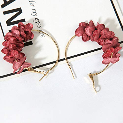 Pendientes de gota elegantes de la flor de la tela Sweety Pendiente de gran colorido del oído Pendientes grandes de la flor del círculo para las mujeres - Rojo rosado
