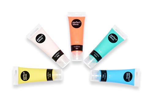 perfect ideaz Set de Pinturas acrílicas Tiza 5 x 75 ml, 5 Diferentes Pastel Colores en Tubos, Alta proporción de pigmentos, Pintura acrílica de Alta Cobertura y de Secado rápido, Ideales para Pintar