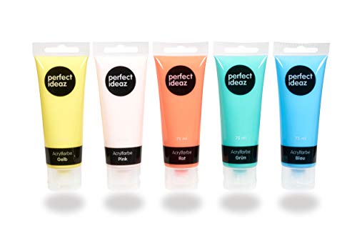 perfect ideaz Set de Pinturas acrílicas Tiza 5 x 75 ml, 5 Diferentes Pastel Colores en Tubos, Alta proporción de pigmentos, Pintura acrílica de Alta Cobertura y de Secado rápido, Ideales para Pintar