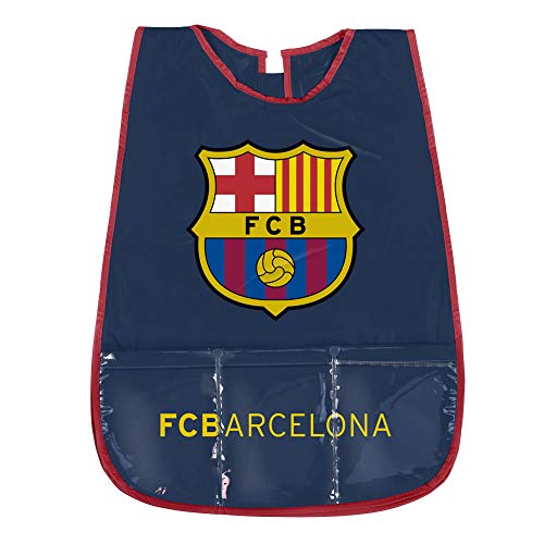 PERLETTI Delantal Infantil FC Barcelona - Bata Escolar Impermeable del Barça con Bolsillo Delantero - Ideal para Mantener la Ropa Limpia y Seca - Azul - 3-5 Años