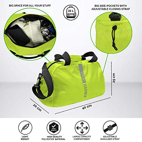 PERLETTI - Equipaje de Mano Hombre Mujer – Bolso Bandolera de Viaje Deporte Impermeable de Nylon - Zurrón Bolso de Hombro con Correa Regulable Ultraligero Suave - Ryanair EasyJet 40x20x25 cm (Verde)