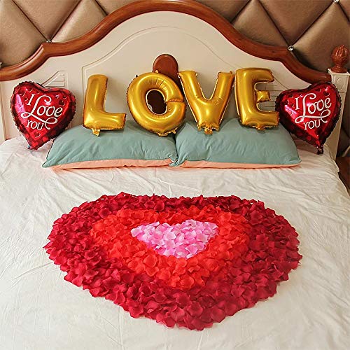 Pétalos de Rosa de Seda,1000 Pack Pétalos de Flores Decoración Romántica Artificiales para Boda Dispersión Mesa de Confeti del San Valentín 5 * 5cm Rojo Oscuro
